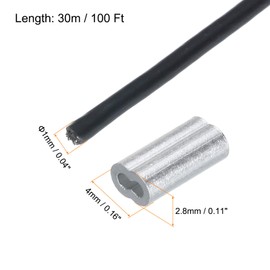 QUARKZMAN 100 ft (30 m) Wire Rope 304 Stainless Steel Cable 3/64 Inch (1 mm) Vinyl Coated with 10 Pieces Aluminium Sleeves for Hanging Washing Lines Lifting Black