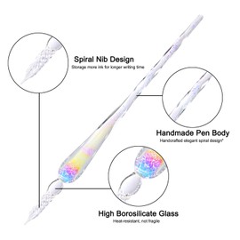 ESSSHOP Glass Dip Ink Pen Calligraphy Set - 17 Pcs Kit with Rainbow Crystal Retro Carving Glass Pen 2 Replacement Nibs 12 Inks for Signatures Gift Cards Writing Calligraphy Beginners