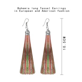 Flongo Boho Tassel Earrings Hanging: Women's with Long Large Tassels Tassel Black Blue Red White Brown Colourful Bohemian Style Stud Earrings Charm Pendant Dangle Earrings Multicoloured for Women
