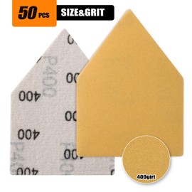 POLIWELL 50PCS 90mm x 65mm 400 Grit Triangle Sanding Sheets Hook & Loop Replace Milwaukee M12 Orbital Detail Sander Accessories, Alumina Abrasive Sandpaper for Wood Finishing, Detail Sanding