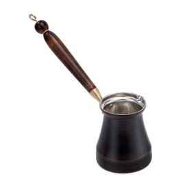 Marash Crafts Large Turkish Coffee Pot 600ml – Handmade Black Copper Cezve with Wooden Handle – Traditional Stovetop Coffee Maker – Gas & Electric Compatible