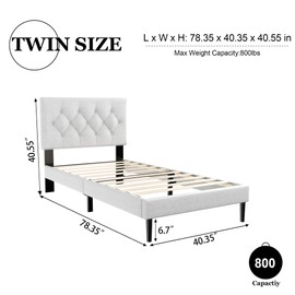HAOARA Twin Size Platform Bed Frame with Upholstered Button Tufted Headboard, Mattress Foundation with Wooden Slat Support, Noise Free, No Box Spring Needed, Easy Assembly, Light Grey