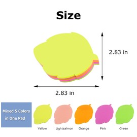 4A 2 Pads Leaf Shaped Sticky Notes 2.83 x 2.83 Inches, Mix 5 Colors, Colorful Cute Sticky Notes Self-Stick Note Pads Memo Pads for Office, School, Home, 200 Sheets/Pad, 400 Sheets Total, 4A 5061x2