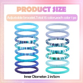 Ornaland 15 Pcs Friendship Bracelets Clay Bead Bracelets Heishi Bracelets Set Stackable Surfer Stretch Summer Beach Bracelets for Women