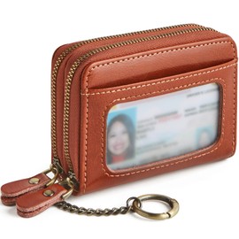 TFKGS Credit Card Holder for Women, RFID Blocking Wallet Small Leather Wallet Women with Accordion Zipper, Card Wallet Keychain Brown