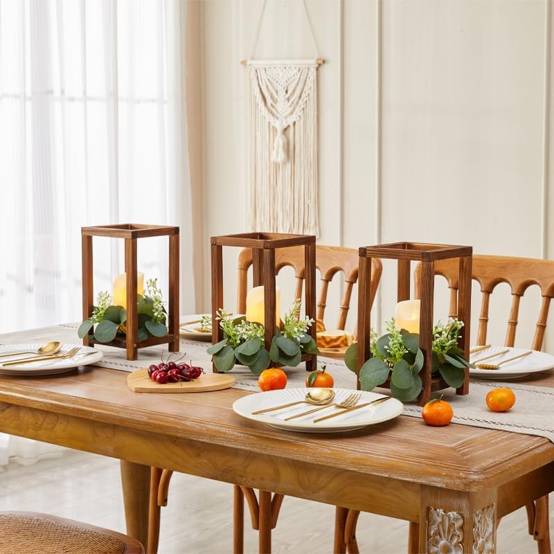 Neoflavie 12 Set Wooden Wedding Lantern Centerpiece, Lantern Candle Holder