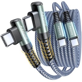 AINOPE Cable USB C a USB C (60 W, 2 unidades, 6.6 pies), cable C a C, carga rápida, cargador tipo C, ángulo recto para cargar mientras juegas y estás 