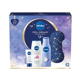 NIVEA Feel Dreamy Skincare Regime Gift Set, Women's Gift Set Includes Shower Cream, Body Lotion, Night Cream, Lip Balm, and Eye Mask, Beauty Products