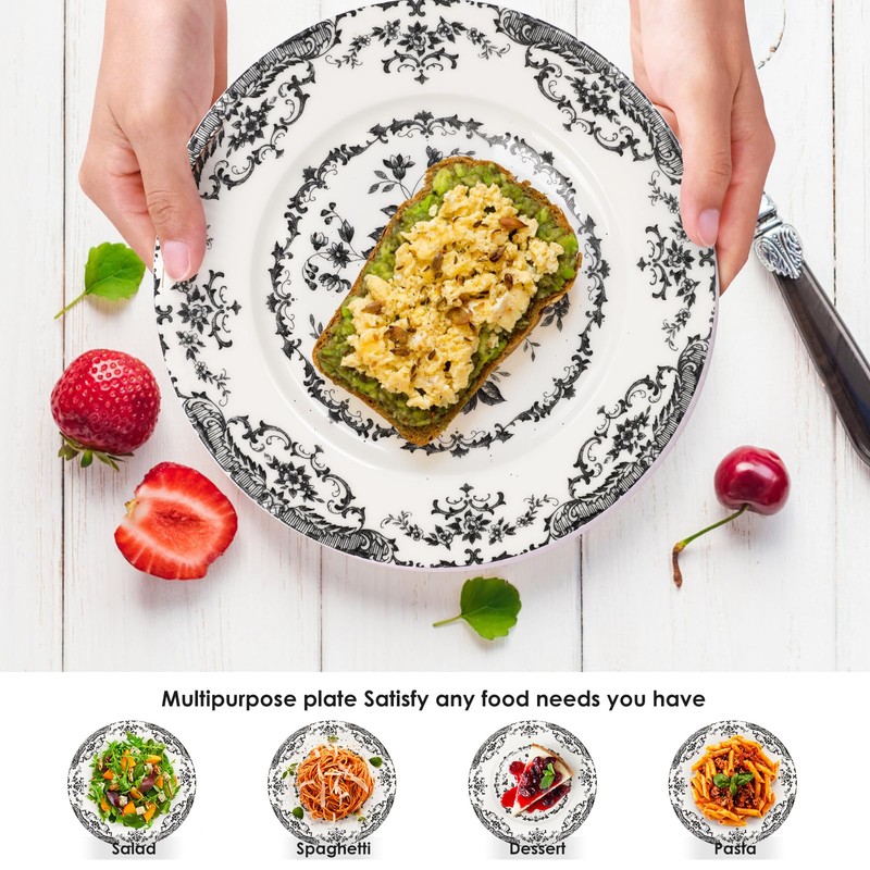 HomeElves Salad Plates, 8.5 Inch Ceramic Plates Set of 6,