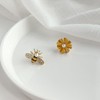 Bee Earrings for Women, Cute Pearl Bee Daisy Asymmetric Stud