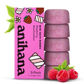 ANIHANA Mini Bath Bombs 5 Pack Fizzers with Coconut Oil Paraben Free Cruelty Free Refreshing Raspberry Marshmellow Scent 1.76 oz Each