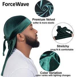 Velvet Durags for Men Wave Cap 6 Pieces Premium Do Rags Set for Men Women with Long Tail and Wide Strap (6 Colors)