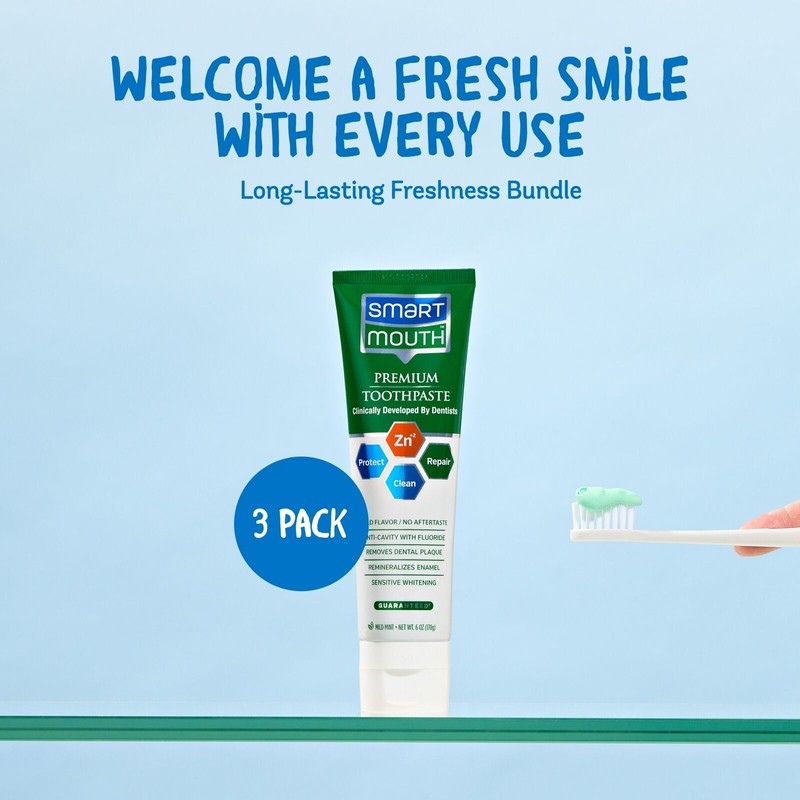 SmartMouth Premium Zinc Ion Toothpaste, Cavity Help, Mild Mint, 6