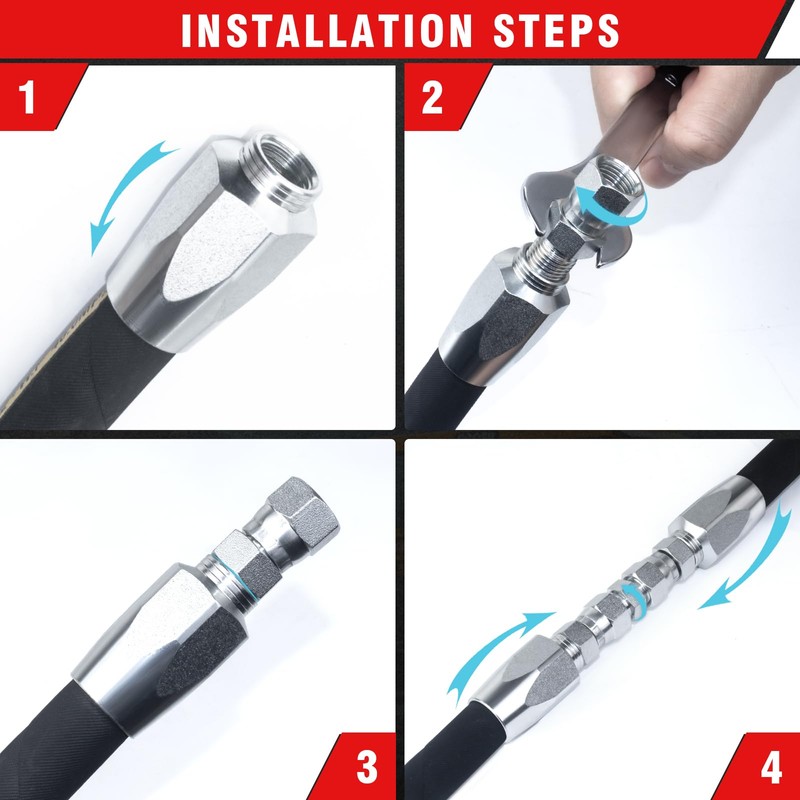 5Pcs Hydraulic Hose Field Repair Kit,1/4" 1/2" 3/8" Inner Diameter