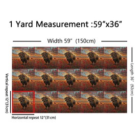 jejeloiu Cute Buffalo Upholstery Fabric for Chairs Wild American Bison for Home DIY Projects, Waterproof Indoor Outdoor Decor 1 Yard Wildlife Animal Ranch Grassland Floral Blossom Fabric by The Yard