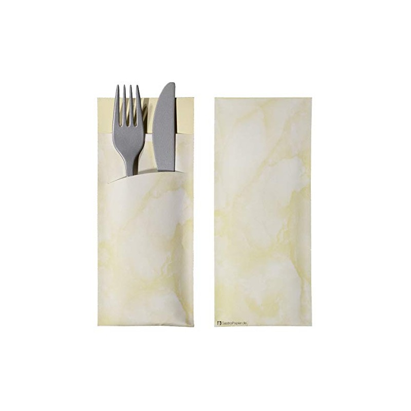 Cutlery Pockets with Napkin Cream Beige Marbled 20 cm Pack