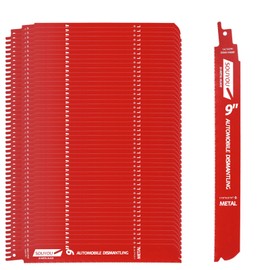 50 Pack 9 in 14/18 TPI Bi-Metal Reciprocating Saw Blades with Organizer Carbide Alloy Steel for Automobile Dismantling Metal Steel Cutting Non-Stick Coated for Less Heat for 1/16-5/16 Medium Metals