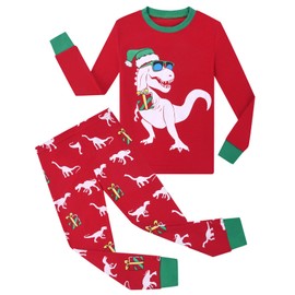 Trsenvrml Christmas Pajamas Set Kids for Boys Dinosaur Xmas Pjs Girls 100% Cotton Pajama Toddler Sleepwear Baby Clothes (Red Dinosaur, 4-5T)