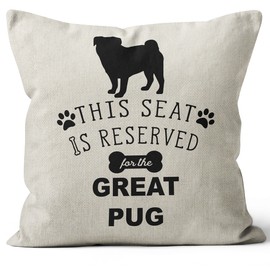 M-Qizi Decorative Pug Pillow Cover - Pug Gifts for Pug Lovers, 18" X 18" Dog Pillow Cover, Reserved for The Dog Pillow, Pug Gifts, Pug Decor