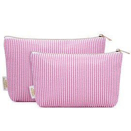 Wandering Nature Makeup Bag Small Cosmetic Bag for Purse 2 Pack Small Make Up Pouch Cute Travel Pouch with Zipper for Women, Pink Stripe