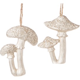 Champagne Glittered Mushroom Ornament Set