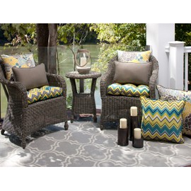 Pillow Perfect Bright Floral Indoor/Outdoor Accent Throw Pillow, Plush Fill, Weather, and Fade Resistant, Floor - 25" x 25", Blue/Tan Lois, 1 Count