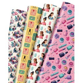 Pineraap 12 Sheets Nail Art Wrapping Paper, Manicure Gift Wrap Paper with Nails Polish Bottles & Salon Scenes, Folded Flat Paper for Nail Art Lovers Birthday DIY Crafts, 19.7 x 27.6 Inch