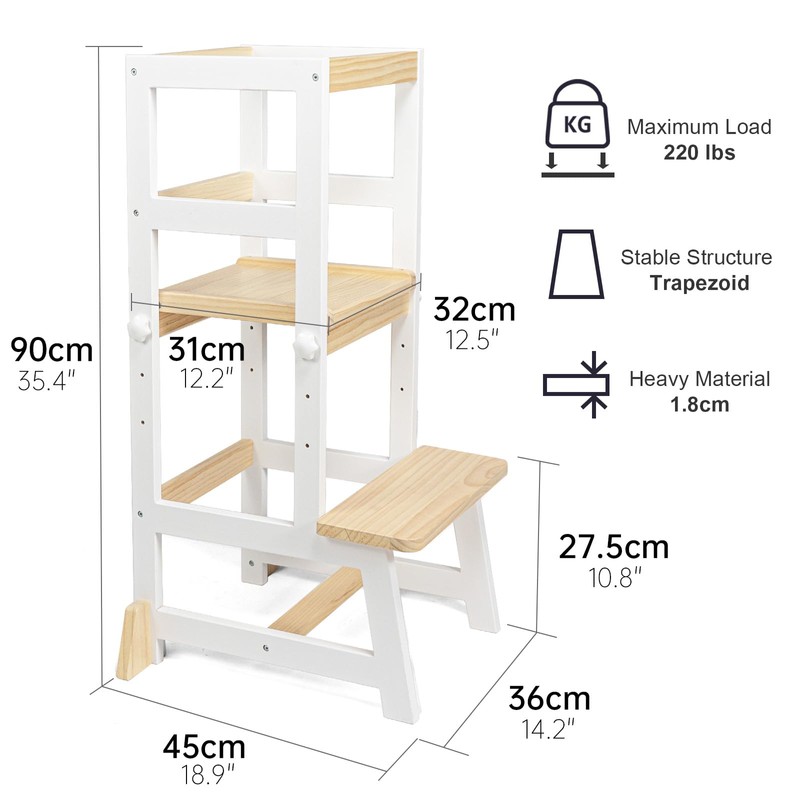 WOOD CITY Kitchen Stool Helper for Kids with Non-Slip Mat,
