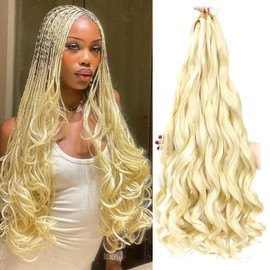 French Curly Braiding Hair 24 Inch 8 Packs - Pre Stretched Bouncy Braiding Hair- Loose Wavy Braiding Hair Synthetic Hair Extensions for Black Women (24 inch 8 packs 613#)