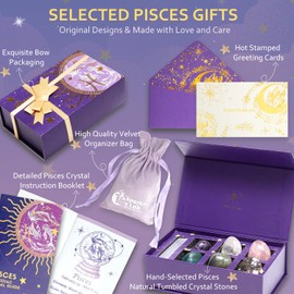 SparklexLab Pisces Crystals Gift Set Zodiac Signs Healing Crystals Set Birthstones Pisces Astrology Crystals Healing Stones Gifts Gifts for Her Birthday Gifts for Women Men