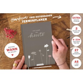 Eine der Guten A5 Diary - Undated Calendar, Hardcover Weekly Planner without Date, Vertical Layout, Diary for Flexible Starting, Grey Beige White with Flowers, Climate Neutral, FSC Paper