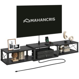 MAHANCRIS Floating TV Stand with Power Outlet, Wall-Mounted Entertainment Console Center with Storage, Floating TV Shelf for Under TV Storage, for Living Room, Bedroom, Black TVBK103E01