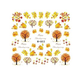 Generic Autumn Leaf Maple Thanksgiving Turkey Pumpkin Water Transfer Nail Sticker M803 Nail Wraps Stickers Manicure Supplies for Women Nails Full Long Lasting Easy Apply and Remove