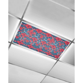 TOUBE 1 Pack Fluorescent Light Covers Independence Day Red Flowers Abstract Magnetic Light Cover Fluorescent Light Shade Panel Ceiling Magnetic Light Filters for Home Drop Ceiling, 4 x 2 Feet