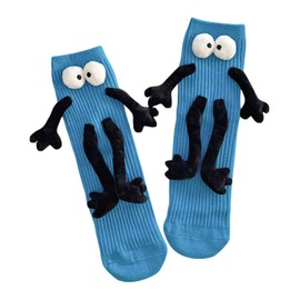 Funny Kids Holding Hands & Feet Socks, Magnetic Mid-Tube Socks for Toddler Baby Girl Boy 1-12 Years Friends Sisters Brothers (as1, age, 1_year, 12_years, Blue)