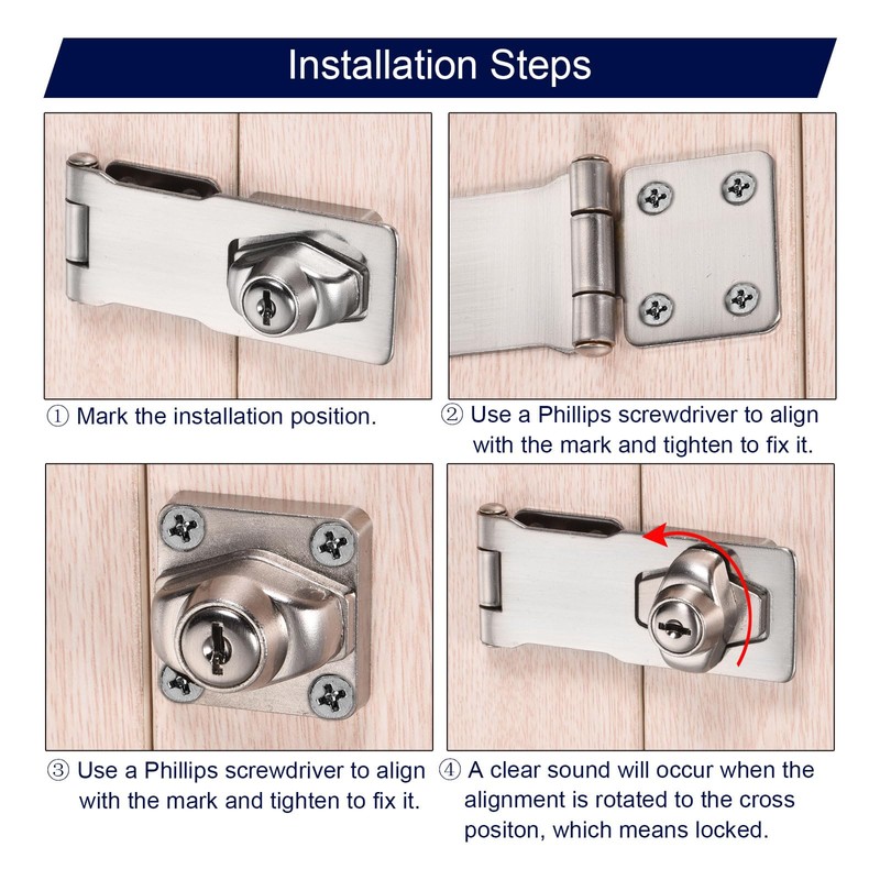 PATIKIL Keyed Hasp Locks, 3 Pack 3 Inch Twist Knob