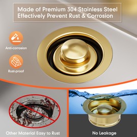 UZLEZ Kitchen Sink Garbage Disposal Flange and Stopper, Fit Stainless Steel 3-1/2 Inch Standard Sink Drain Hole,Kitchen Sink Replacement Accessories,Sink Garbage Disposer Kit (Gold)