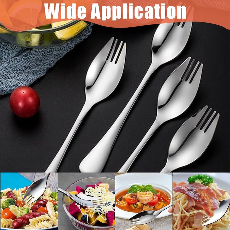 Ouliget Stainless Steel Spoon Fork,Long Handle Salad Forks,Food-grade Flatware Set