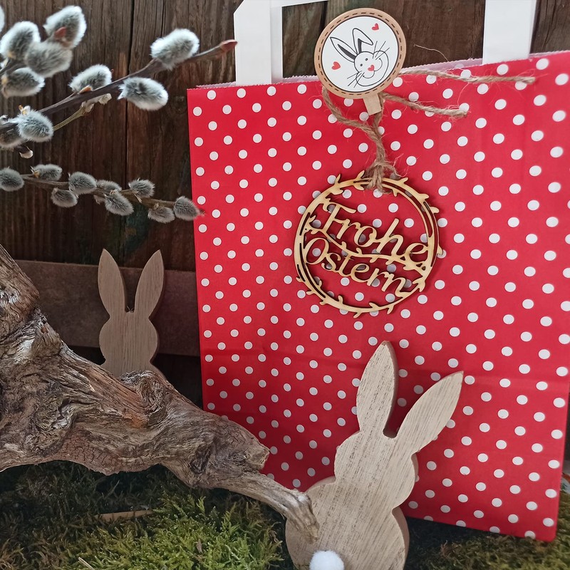 Logbuch-Verlag 4 Frohe Ostern Geschenkanhänger aus Holz - Osteranhänger mit