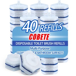 COBETE 40 Pack Toilet Bowl Wand Refills, Toilet Cleaner Refill Pads, Disposable Brush Heads for Closestool and Bathroom Cleaning