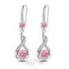 Silver Drop Earrings for Women Dangling, Sterling Silver Dangle Earrings with Cubic Zirconia, Hypoallergenic Pink Dangly Drop Earrings for Women Jewellery Gift for Birthday Christmas
