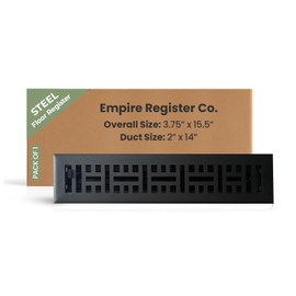 Empire Register Co. 2" x 14" Premium Vent Covers for Home Floor Only, Metal Damper Attached Floor Register, Heavy Duty Steel Walkable Floor Air Vent Covers, Register Cover Vents: Textured Black Finish