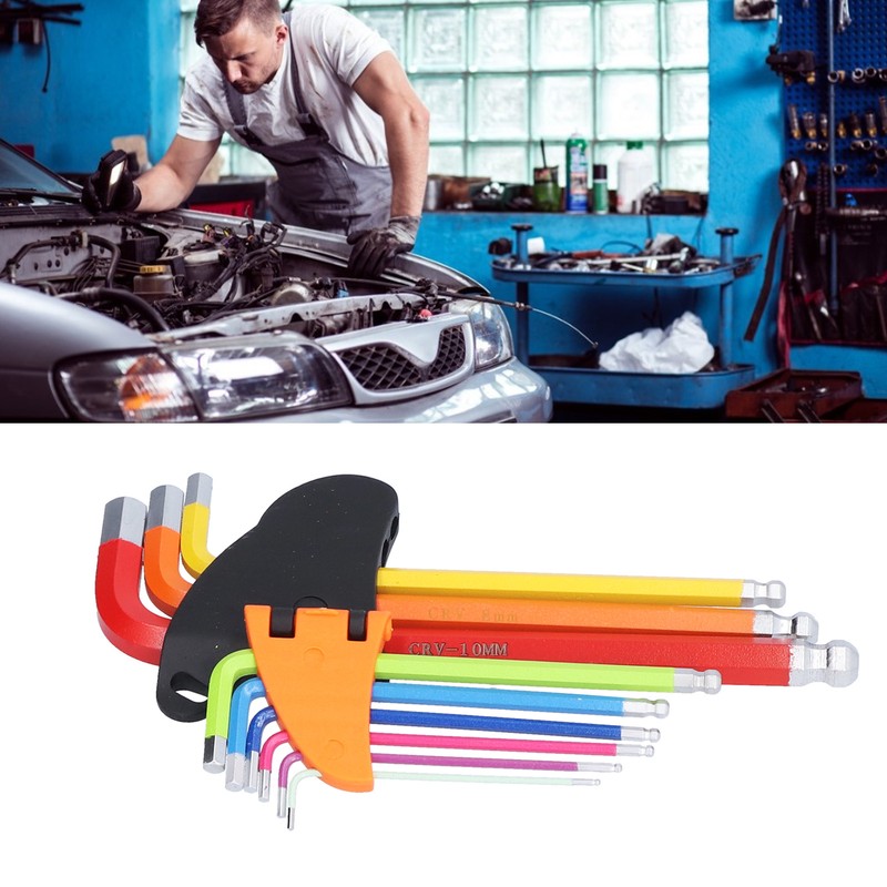 9Pcs Hex Wrench Ball End Colourful Long Arm Metal Key