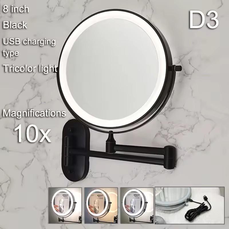 7–8 Inch Wall-Mounted LED Makeup Mirror, 1X/3X–10X, Battery & USB