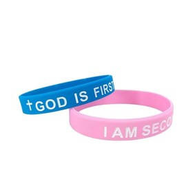 Pingyongchang GOD IS FIRST IM SECOND Christian Silicone Bracelets Cross Inspirational Bible Verses Pray Religious Rubber Bracelet for Women Men Faith Friendship Couples Gifts-Big Blue Pink