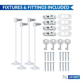 XFORT® 4 Pack White Lockable Window Restrictor with Key, 20cm Cable Length Restricts Windows to 100mm Opening to Prevent Injury Or Burglary, Durable Window Lock for Child Safety and Protection.