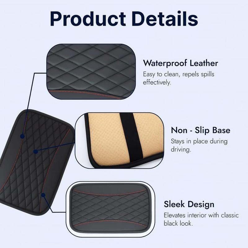 Universal Car Center Console Cushion Pad 19x31cm, Waterproof PU Leather