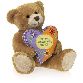 Plushland Stuffed Mocha Heart Bear – You are Always in My Heart- Plush Bear Toy for Kids & Adults - Embroidered Heart Pillow - Brown-6 inches
