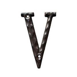 5 Inch House Letters, Rustic Cast Iron Metal Home Address Number & Letters/Unique Hammered Look, Letter V