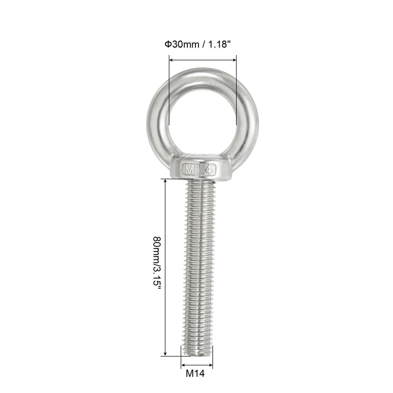 PATIKIL M14 x 80mm Lifting Shoulder Eye Bolt, 2Pcs 304